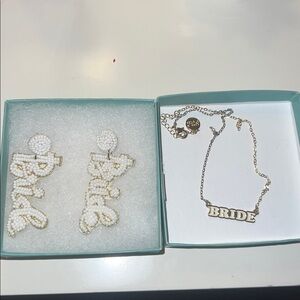 Set of Bride Earrings & Necklace Bridal Era Bachelorette Bridal Shower